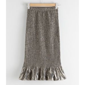 & Other Stories Smocked Metallic Midi Ruffle Skirt